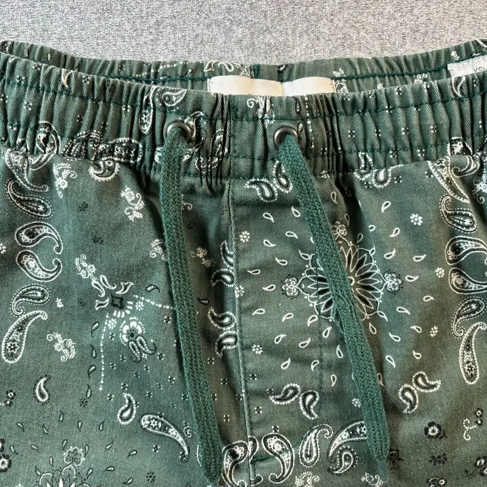 PacSun Volley Shorts Mens Small Green Paisley Bandana Drawstring Casual